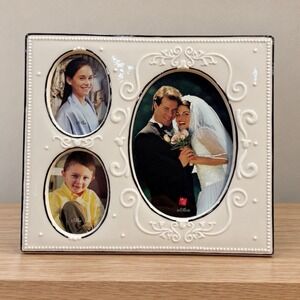 Russ White Lace & Promises Photo Frame 3 Opening Wedding Family White Ceramic